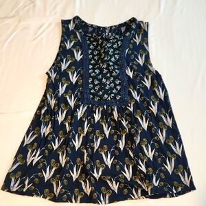 LOFT Navy and Yellow Floral Top